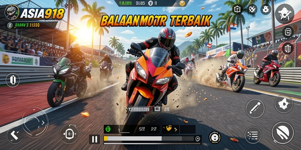 Tampilan gameplay mendebarkan dalam balapan motor.