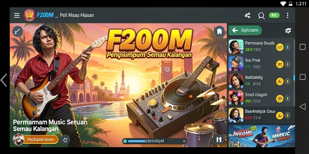 Tampilan gameplay F200M yang menarik dan penuh warna.