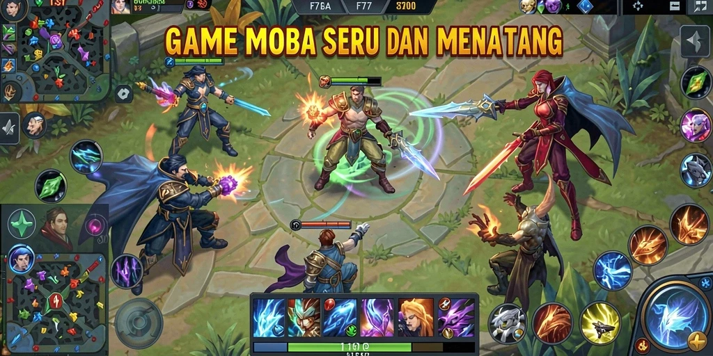 Screenshot menampilkan aksi seru dalam pertandingan MOBA F7F7.