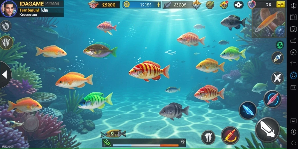 Tangkapan layar gameplay IDAGAME yang menampilkan aksi Tembak Ikan.