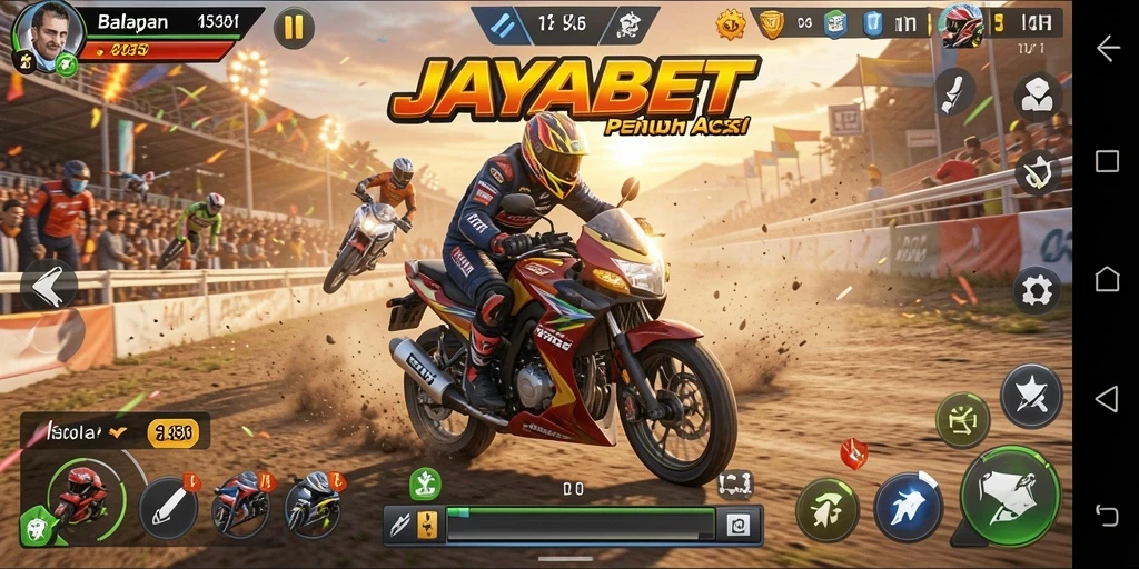 Gameplay JAYABET menampilkan balapan motor yang cepat dan menegangkan.