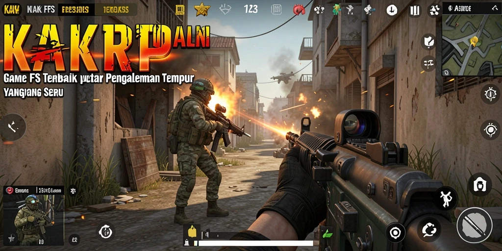 Screenshot utama KAKRP menampilkan aksi tembak-menembak intens.