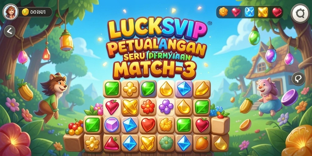 Screenshot gameplay LUCKSVIP yang menunjukkan aksi Match-3 yang seru.