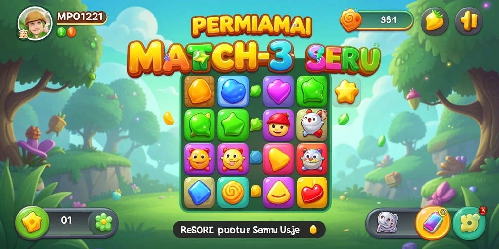 Screenshot MPO1221 menampilkan gameplay menarik dalam mencocokkan simbol.