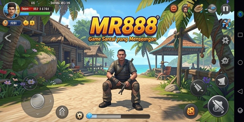 Tampilan gameplay MR888 dengan grafis yang cerah dan penuh warna.