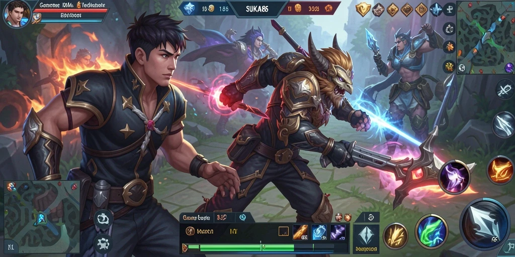 Tangkapan layar gameplay SUKA86 yang menampilkan pertempuran strategis MOBA.