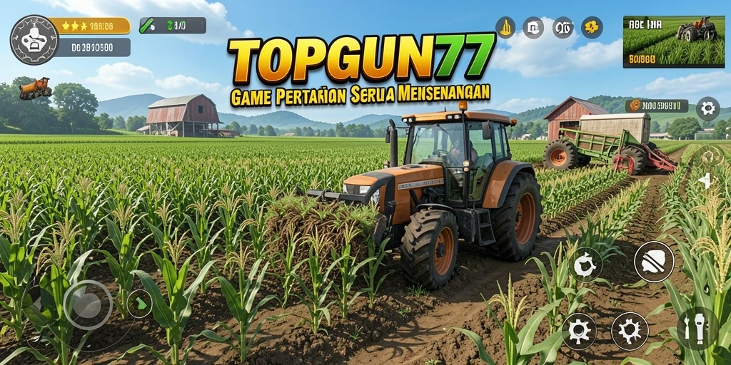 Tampilan gameplay seru di TOPGUN77 dengan latar pertanian yang indah.