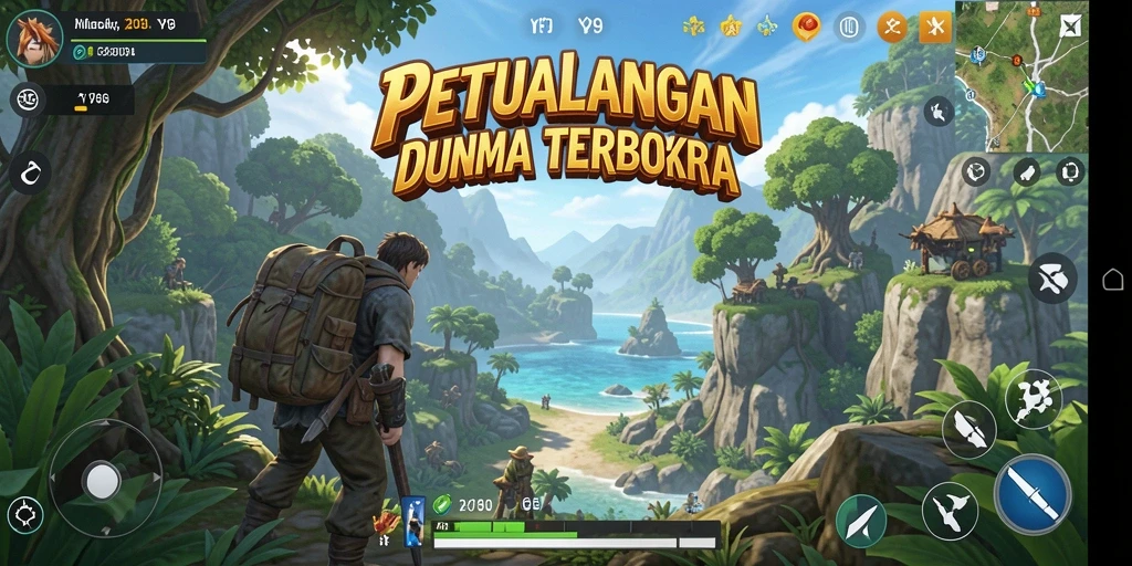 Tangkapan layar utama Y89 menampilkan petualangan seru di dunia terbuka.